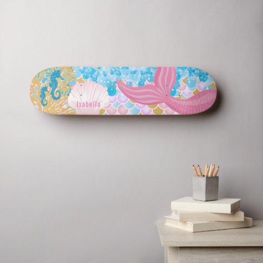 Mooie roze zeemeermin persoonlijk skateboard (Muurkunst (Horizontaal))