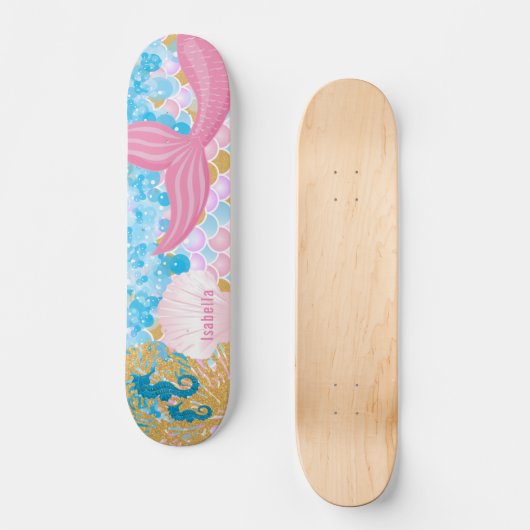 Mooie roze zeemeermin persoonlijk skateboard (Voorkant)