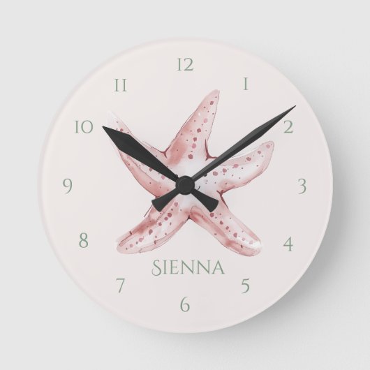 Mooie roze zeester kinderklok ronde klok (Voorkant)