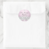 Mooie Roze Zilveren Damast & Lint Doop Sticker (Tas)