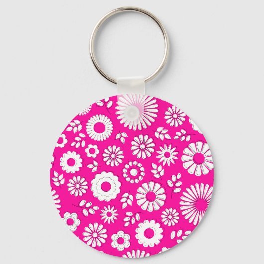 Mooie roze zomerbloemen sleutelhanger (Voorkant)