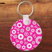 Mooie roze zomerbloemen sleutelhanger (Voorkant)