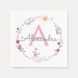 Mooie roze zwaan & zonne bloemenkrans met monogram servet