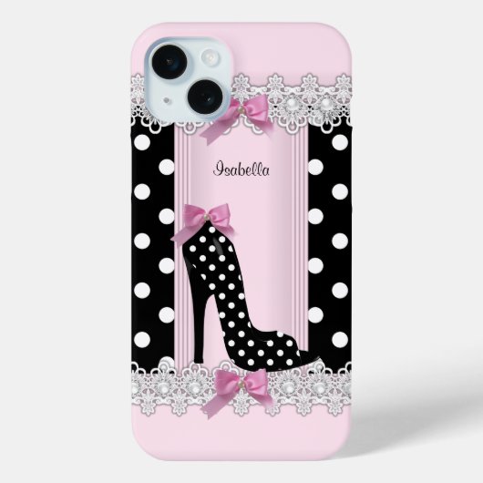 Mooie Roze Zwarte Stippen Hoge Hak Case-Mate iPhone Case (Achterkant)