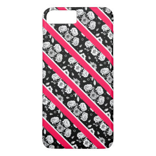 Mooie roze zwarte witte bloemen strepen Case-Mate iPhone case