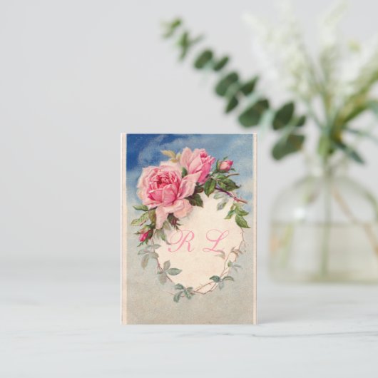 Mooie Rozen, aangepaste monogram, Visitekaartje (Staand voorkant)