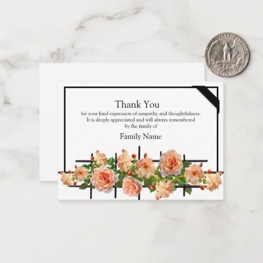 Mooie Rozen Abrikozen na begrafenis Hartelijk dank Notitiekaartje (Voorkant / Achterkant in situ)