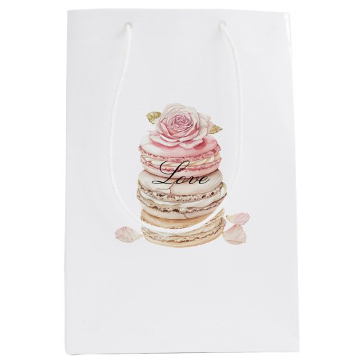 Mooie Rozen Bloemig Roze Perzik Crème Bruiloft Medium Cadeauzakje (Voorkant)