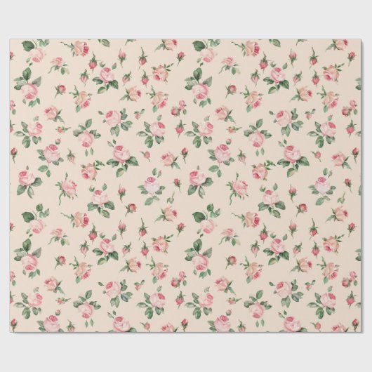 Mooie Rozen Bloemig Roze Perzik Crème Bruiloftsfee Cadeaupapier (Vlak)