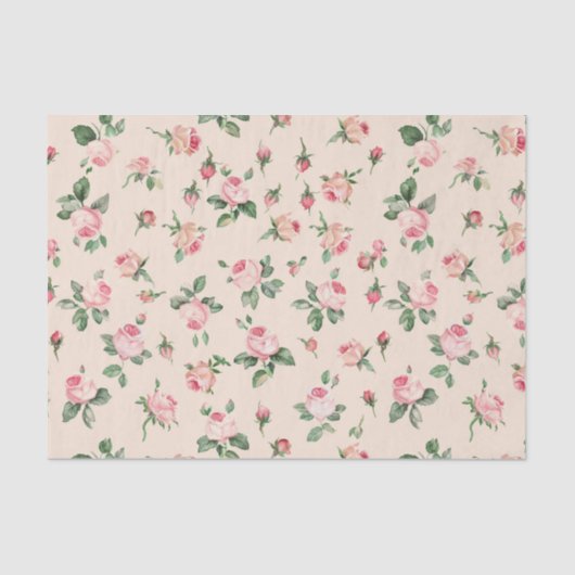 Mooie Rozen Bloemig Roze Perzik Crème Bruiloftsont Tissuepapier (Voorkant)