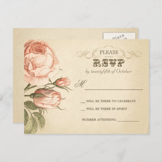 Mooie  rozen bruiloft RSVP briefkaarten (Voorkant / Achterkant)