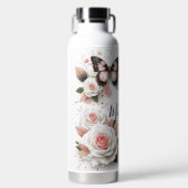 Mooie Rozen en Vlinder Waterfles (Voorkant)