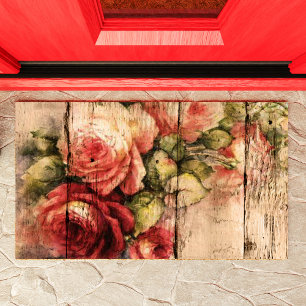 Mooie Rozen gekleurd op bijtend hout Deurmat