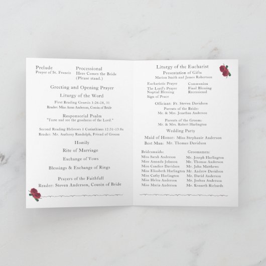 Mooie Rozen Katholieke bruiloft programma (Binnen)