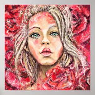 Mooie Rozen Meisje Kunst - Originele Schilderij Poster
