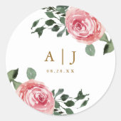 Mooie Rozen met Monogram en trouwdatum Ronde Sticker (Voorkant)