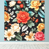 Mooie Rozen met zwarte achtergrond kunst Canvas Afdruk (Insitu (Houten vloer))