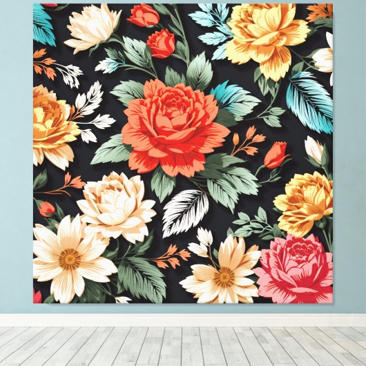 Mooie Rozen met zwarte achtergrond kunst Canvas Afdruk (Insitu (Houten vloer))