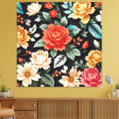 Mooie Rozen met zwarte achtergrond kunst Canvas Afdruk (Insitu (Woonkamer))
