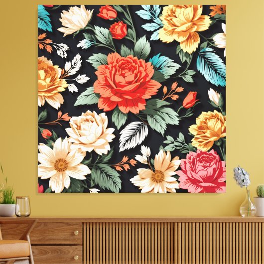 Mooie Rozen met zwarte achtergrond kunst Canvas Afdruk (Insitu (Woonkamer))