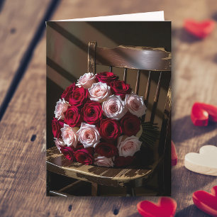 Mooie rozen op een rustieke stoel Valentijnsdag Kaart