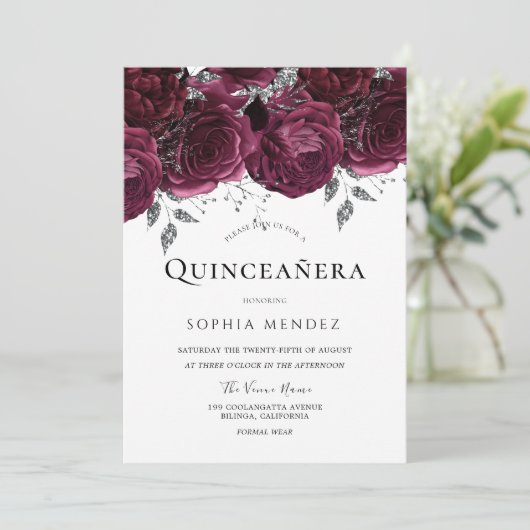 Mooie Rozen van Burgundy Elegant Quinceañera Kaart (Staand voorkant)