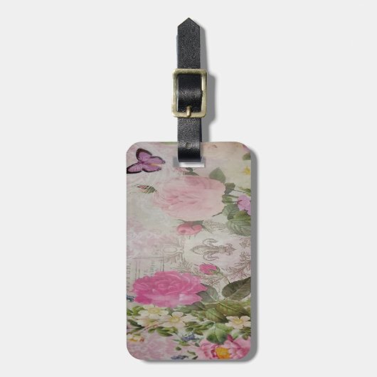 Mooie  rozen vlinder vloour de lis bagagelabel (Voorkant verticaal)