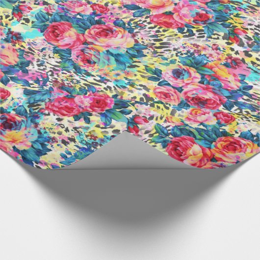 Mooie  rozen waterverven luipaard cadeaupapier (Hoek)