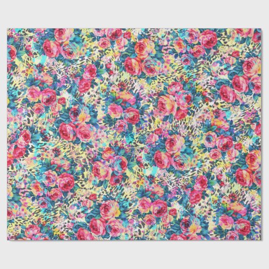 Mooie  rozen waterverven luipaard cadeaupapier (Vlak)