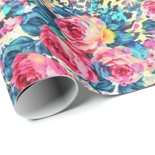 Mooie  rozen waterverven luipaard cadeaupapier (Rol Hoek)