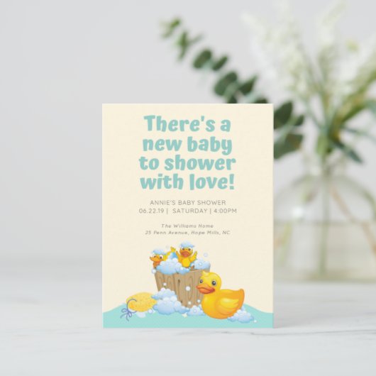 Mooie Rubber Ducky Baby shower uitnodiging (Staand voorkant)