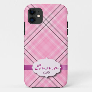 Mooie ruit roze met naamkaartje Case-Mate iPhone case