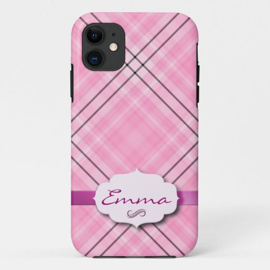 Mooie ruit roze met naamkaartje Case-Mate iPhone case (Achterkant)