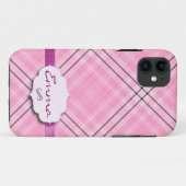 Mooie ruit roze met naamkaartje Case-Mate iPhone case (Achterkant (horizontaal))