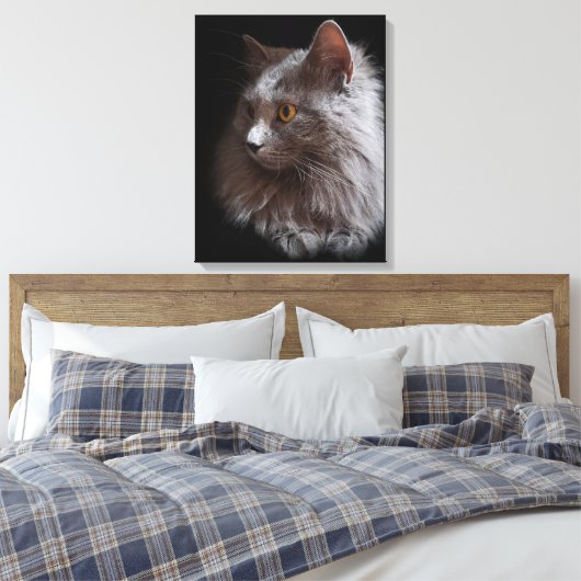 Mooie Russische Blauwe Grijze Kat Nebelung Canvas Afdruk (Insitu (Slaapkamer))