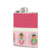 Mooie Russische nestpoppen op leder Heupfles (Links)