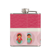 Mooie Russische nestpoppen op leder Heupfles (Achterkant)