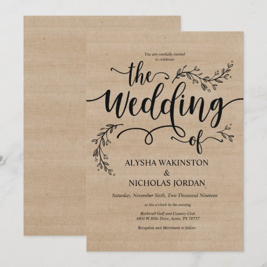 Mooie Rustic Wedding-kaart Kaart (Voorkant / Achterkant)