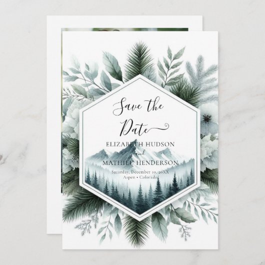 Mooie rustieke berg bruiloft save the date (Voorkant / Achterkant)