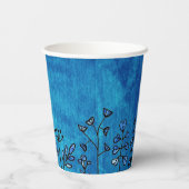 Mooie Rustieke Blauwe Bloemige Aangepaste Naam Bab Papieren Bekers (Achterkant)