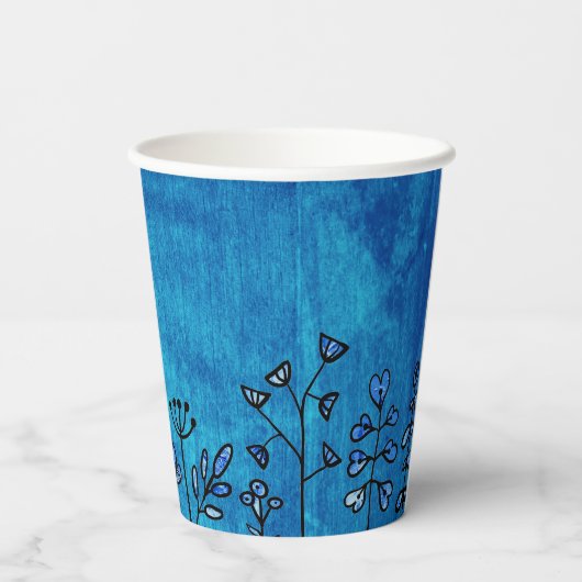 Mooie Rustieke Blauwe Bloemige Aangepaste Naam Bab Papieren Bekers (Achterkant)