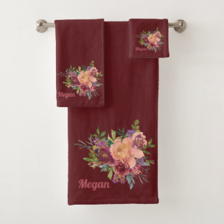 Mooie Rustieke Bloemboeket Rood Bourgondië Bad Handdoek
