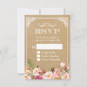 Mooie Rustieke Bloemige Kraft Elegante Trouw-RSVP RSVP Kaartje
