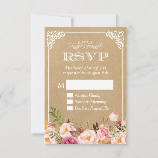 Mooie Rustieke Bloemige Kraft Elegante Trouw-RSVP RSVP Kaartje (Voorkant)