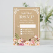 Mooie Rustieke Bloemige Kraft Elegante Trouw-RSVP RSVP Kaartje (Staand voorkant)