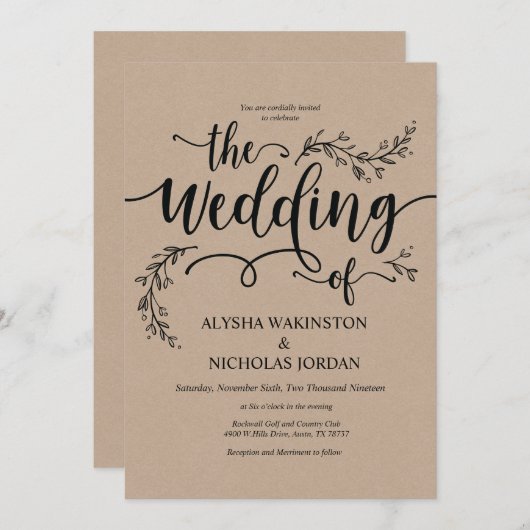 Mooie rustieke bruiloft uitnodiging Kaart (Voorkant / Achterkant)