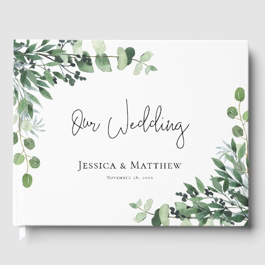 Mooie rustieke eucalyptus bruiloft gastenboek (Voorkant)