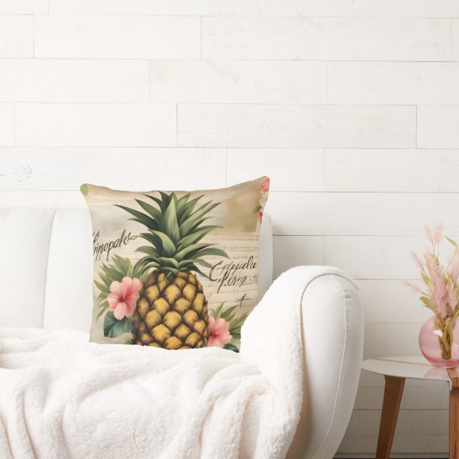 Mooie Rustieke Franse Calligrafie Ananas chic Kussen (Bank)