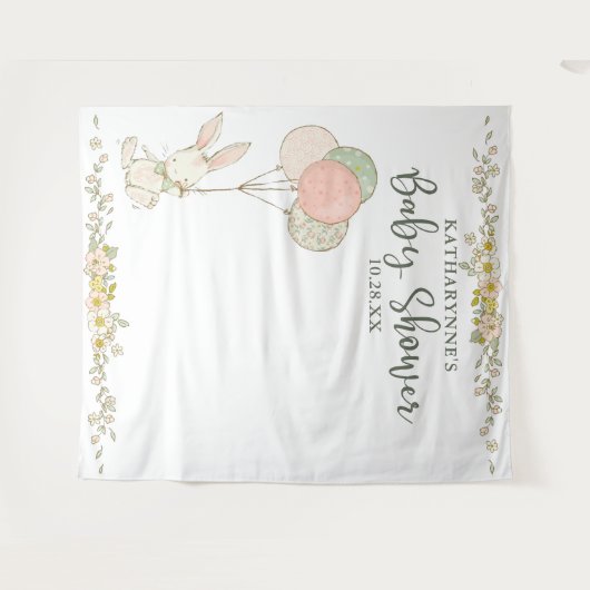 Mooie Rustieke Konijn Bloem Baby Shower Achtergron Wandkleed (Voorkant (horizontaal))