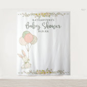 Mooie Rustieke Konijn Bloemen Baby Shower Achtergr Wandkleed (Voorkant)